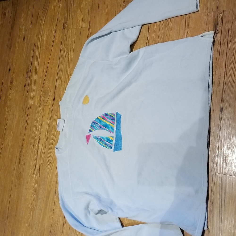 Authentic Pigment lightblue sweatshirt w/ sailboat quilted EUC szL